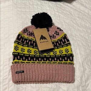 Burton Pink and Yellow Knit Beanie with Pom-Pom
